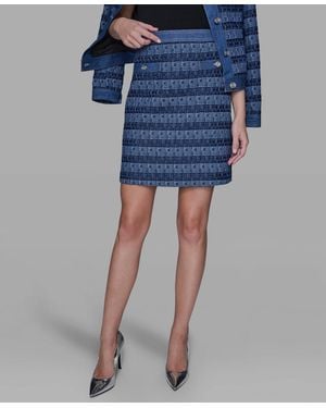 KARL LAGERFELD Tweed And Denim Zipper Mini Skirt - Blue