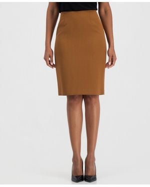 Kasper Cb Zip Slim Pencil High-waisted Knee-length Skirt - Brown