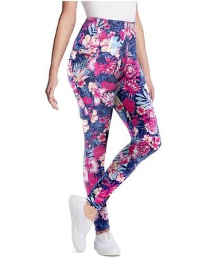 Woman Within Plus Size Within Stretch-cotton Knit Pull-on Printed Pocket leggings - Purple