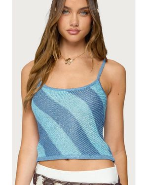 Edikted Saul Stripey Sequin Knit Top - Blue