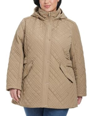 Jones New York Plus Size Hooded Stand-collar Quilted Coat - Natural