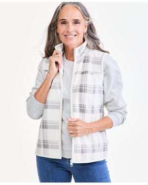 Style & Co. Petite Plaid Mock Neck Vest - White