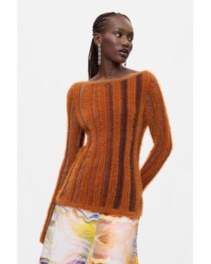 Desigual Ribbed Long-sleeve Boat Neck Sweater - Orange