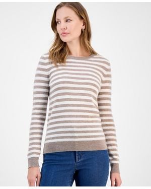 Charter Club Petite Striped Cashmere Sweater - White