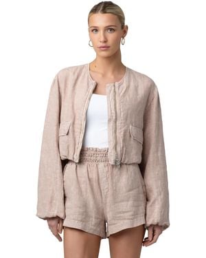 Blank NYC Collarless Zipper Jacket - Natural