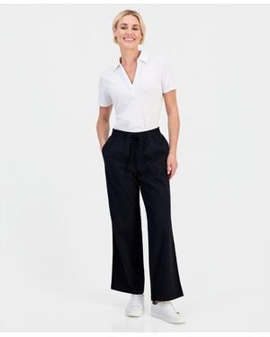 Style & Co. Petite Twill-tape Wide-leg Pull-on Pants - White
