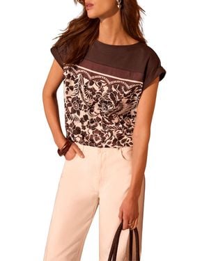 Mint Velvet Floral Print Cap Sleeve Top - Brown