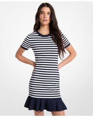 Michael Kors Stripe Flare Crew Neck Mini Dress - Blue