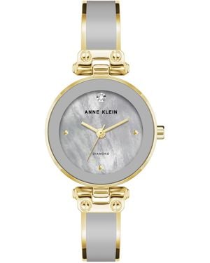 Anne Klein Quartz Round Gold-tone Gray Bangle Watch 28mm X 34mm - Metallic