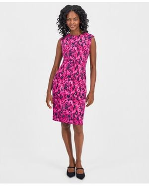 Kasper Printed Round-neck Scuba Sheath Dress - Pink