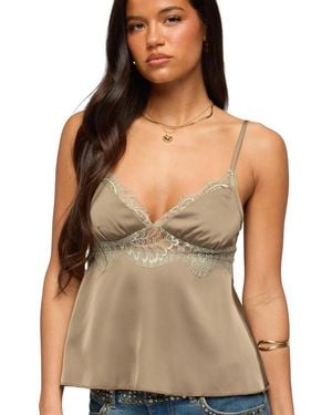 Edikted Satin Effect Lacey Babydoll Top - Green