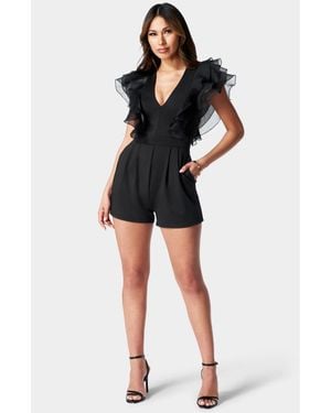 Bebe Organza Ruffle Romper - Black