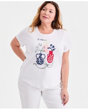 Style & Co. Plus Size Perfect Crewneck Short-sleeve Top - White
