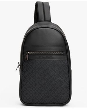 Tommy Hilfiger Monogram Zipper Sling Bag - Black