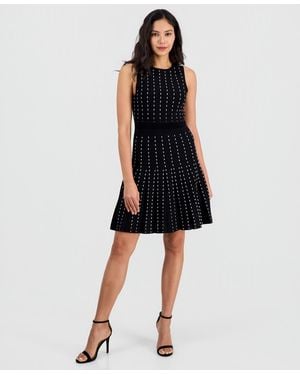Anne Klein Pinstripe Pleated Sweater Dress - Black