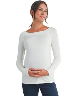 Hello Miss Maternity Ruched Long Sleeve Boat Neck Top - Gray