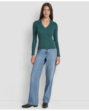 DKNY Ribbed Long Sleeve Sweater Pxs Xl - Blue