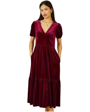 Yumi' Velvet Midi Dress - Red