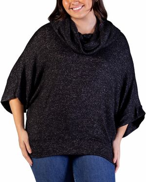 24seven Comfort Apparel Plus Size Cowl Neck Dolman Sleeve Top - Black