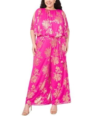 Msk Plus Size Polyester Rhinestone Crewneck Jumpsuit - Pink