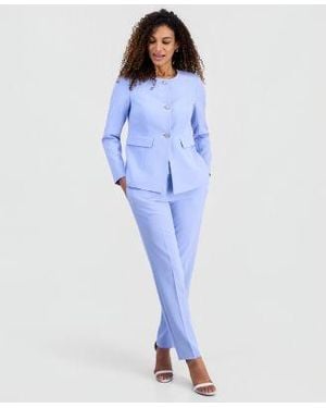 Kasper Stretch Crepe Three Button Waist Seamed Jacket Ava Straight Leg Pant - Blue