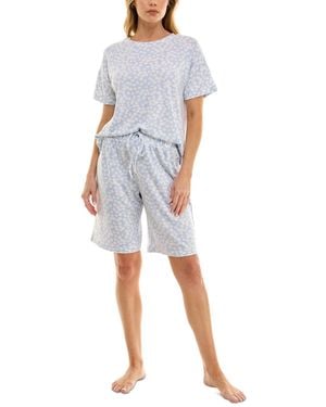 Roudelain Printed Butter-knit Bermuda Pajama Set - Blue
