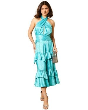 Oasis Halterneck Satin Jacquard Midi Dress - Blue