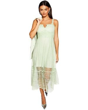 Warehouse Runway Lace Detail Maxi Dress - Green