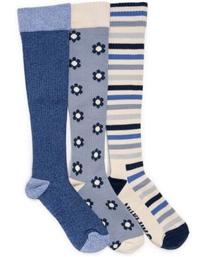 Muk Luks 3 Pack Tall Cotton Wide Compression Knee-high Socks - Blue