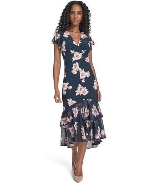 Tommy Hilfiger Chiffon Combo Midi Dress - Blue