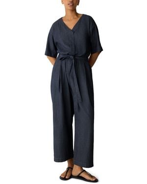 Eileen Fisher Petite Twill Wide-leg Belted Jumpsuit - Blue