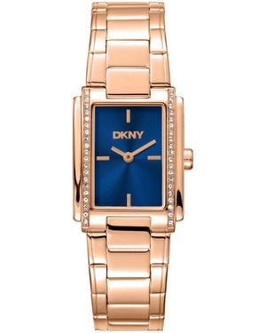 DKNY Dial Crystal Accented Case Rose-gold Tone Stainless Steel Bracelet Watch - Blue