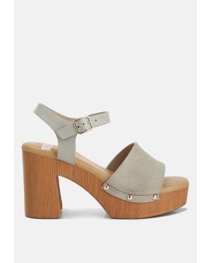 Rag & Co Daniela Suede High Block Sandals In Beige - White