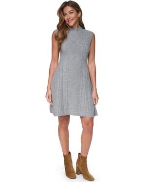 Eliza J Mini Cable Fit & Flare Mock Neck Dress - Blue