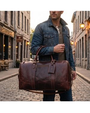 Aaron Leather Goods 20 Inch Luxor Quilted Leather Duffle Bag - Blue