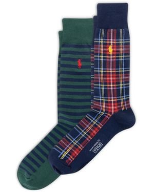Polo Ralph Lauren 2-pack Plaid And Stripe Socks - Blue