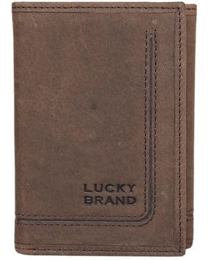 Lucky Brand Grooved Leather Trifold Wallet - Brown
