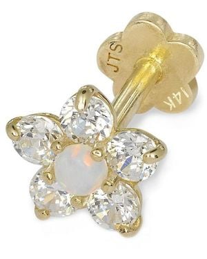 Curata Jewelry Solid 14k Yellow Gold 18g 5mm Cubic Zirconia Opal Flower Labret Cartilage Stud - Metallic