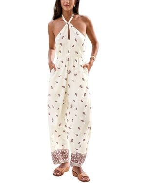 CUPSHE Halter Neck Paisley Print Wide-leg Jumpsuit - White