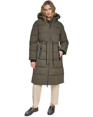DKNY Walker Length Anorak Lined Hood Coat - Green