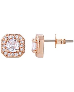 Adornia Rose Gold Plated Cubic Zirconia Halo Square Cushion Stud Earrings - Pink