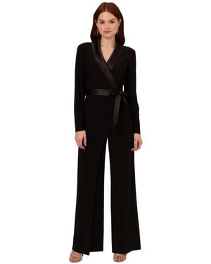 Adrianna Papell Long-sleeve Tuxedo Jumpsuit - Black
