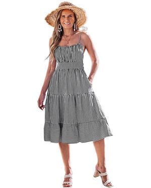CUPSHE Vertical-stripe Spaghetti-strap Tiered Midi Dress - Gray