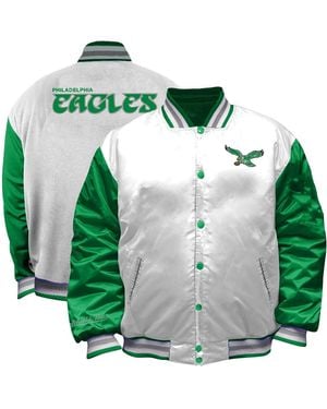 Mitchell & Ness Mitchell Ness White Philadelphia Eagles Throwback Plus Size Full-snap Satin Jacket - Green