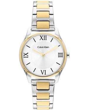 Calvin Klein Quartz Minimalistic T Bar Two-tone Stainless Steel Bracelet Watch 28mm - Metallic