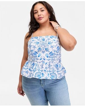 On 34th Plus Cotton Peplum Tie-back Tank Top - Blue