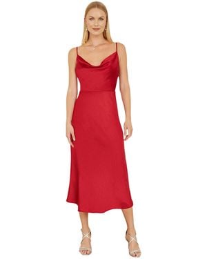 Yumi' Satin Cowl Neck Midi Dress - Red