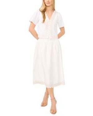 Cece Embroidered Blouse A Line Midi Skirt - White