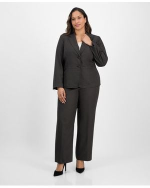 Le Suit Plus Size Notched Collar Wide-leg Pantsuit Set - Black