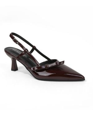 BERNESS Cornelia Bow Accented Patent Slingback Heels - Brown